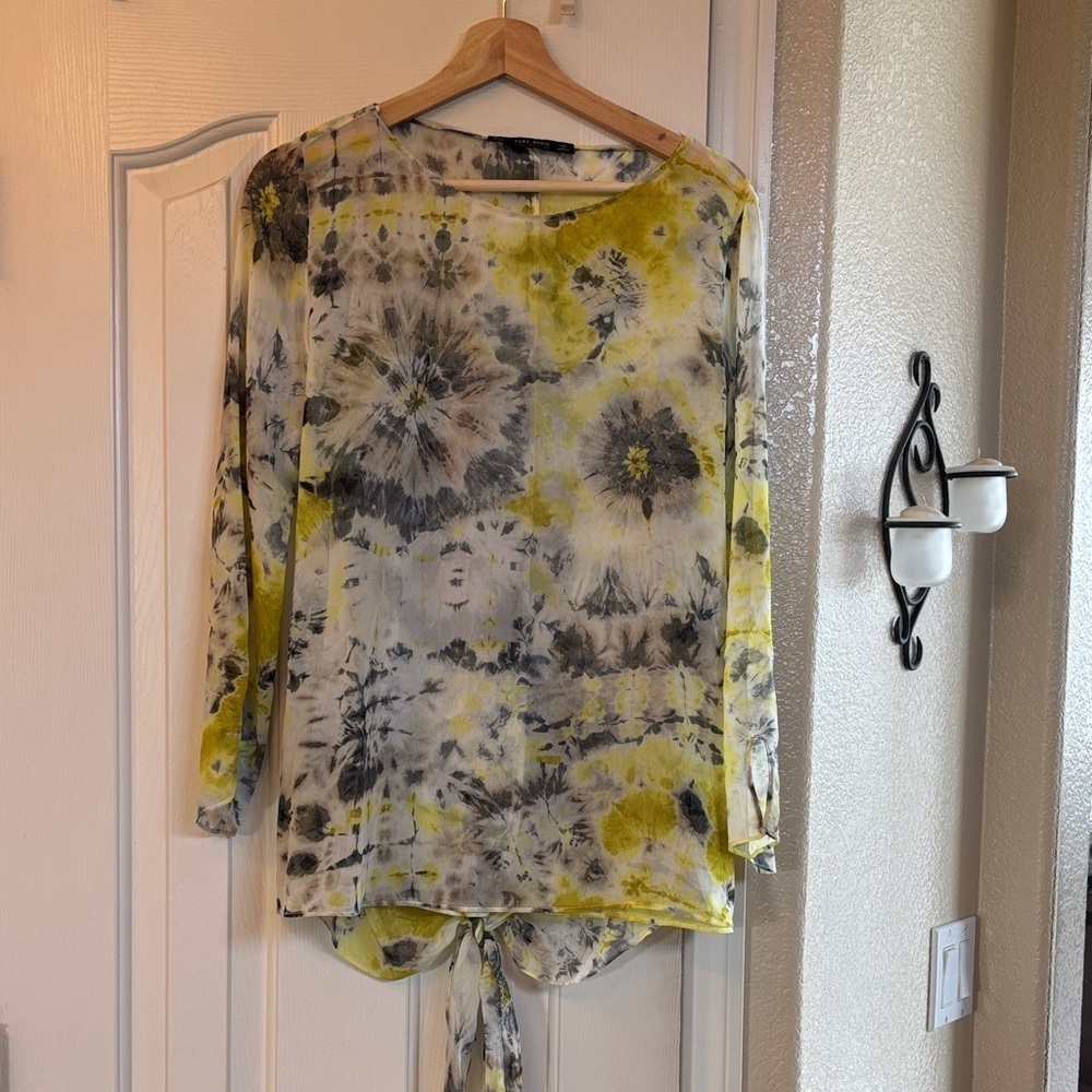 Zara Vintage Y2K Women's Tie-Dye Long Sleeve Sheer Top - Picture 2 of 5